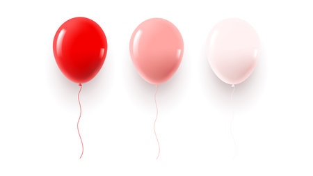 Set of balloons isolated on white background. Vector illustration with realistic red balloons. Holiday symbols for Valentine's Day decoration design.のイラスト素材
