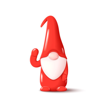 Cute Valentine's Day gnome. Cute 3d gnome waves hand. Vector illustration with symbol of Valentine's Day isolated on white background.のイラスト素材