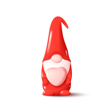 Cute Valentine's Day gnome. Cute 3d gnome holding pink heart. Vector illustration with symbol of Valentine's Day isolated on white background.のイラスト素材