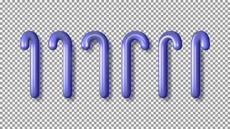 Set of purple Xmas candy canes isolated on checkered background. 3d realistic sweets in trendy colors of year for Christmas and New Year decoration. holiday vector illustration.のイラスト素材