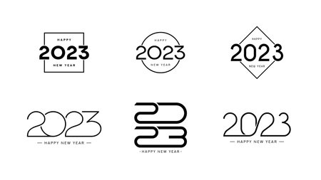 Set of 2023 happy new year signs. Collection of 2023 happy new year symbols. Vector illustration...