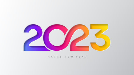 2023 Happy New Year banner. Vector illustration with colorful numbers 2023 with trendy gradient. New Year holiday symbol template on gray background.のイラスト素材