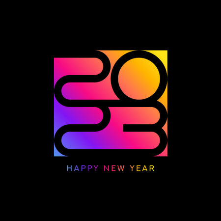 2023 Happy New Year card. Vector illustration with colorful numbers 2023 with trendy gradient. New...