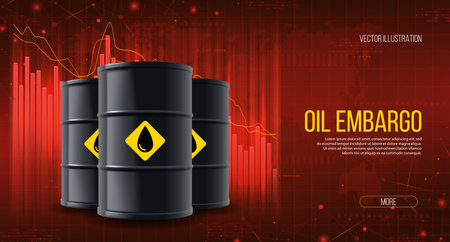 Concept of oil embargo with falling chart. Concept of digital stock market trading and falling supplies on oil and gas. oil embargo. Gradual refuse. vector 3d illustration.のイラスト素材