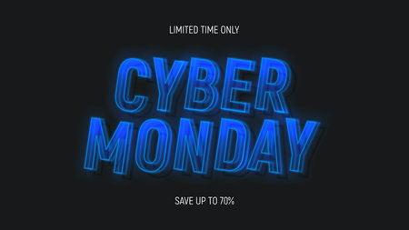 Cyber Monday Sale banner template. Realistic 3d neon signboard. Cyber Monday neon lettering for...