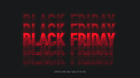 Black Friday Sale banner template. Realistic 3d neon sign board. Black Friday neon lettering with trendy text effect. Vector illustration for decoration of sale banners, posters, flyers.のイラスト素材