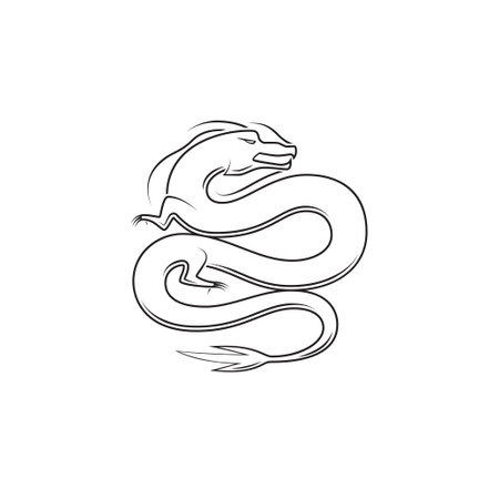 Line art style dragon logo. Vector illustration with Chinese zodiac Dragon symbol. Symbol of 2024 New Year isolated on white background. Template of symbol for branding cover, card, poster or banner.のイラスト素材