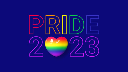 Holiday banner for Pride Month 2023. Symbol of Pride Month 2023 with 3d rainbow heart isolated on dark background for design of LGBTQ events. Human rights and tolerance concept. vector illustration.のイラスト素材