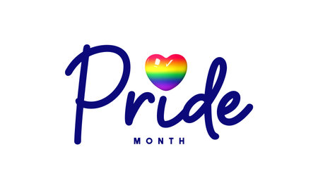 Pride Month 2023 . Vector symbol of LGBTQ event 2023 with rainbow heart. Vector lettering Pride isolated on white background. Human rights and tolerance concept.のイラスト素材