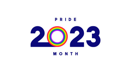 Pride Month 2023 template. Vector symbol of LGBTQ event 2023 with rainbow number 0 isolated on white background. Human rights and tolerance concept.のイラスト素材