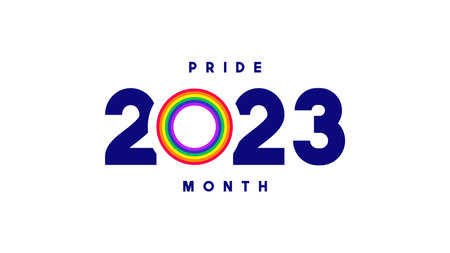 Pride Month 2023 template. Vector symbol of LGBTQ event 2023 with rainbow number 0 isolated on white background. Human rights and tolerance concept.のイラスト素材