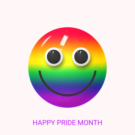 Greeting card for Pride Month. Banner for Pride Month with rainbow 3d smile emoji for design of LGBTQ events. Human rights and tolerance concept. vector illustration.のイラスト素材