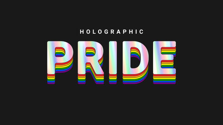 LGBT pride month concept. Holographic word Pride with rainbow colors. concept of diversity. Retro 3d holographic sticker for decoration LGBTQ events. Rainbow shiny emblem. vector illustration.のイラスト素材
