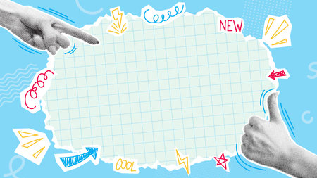 collage with halftone hands. Vector illustration with halftone elements for decoration of advertising, promotion or announcing events. Retro banner concept with cut out paper elements.のイラスト素材