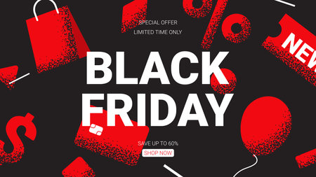 Black Friday Sale banner. Trendy vector illustration for promotion, advertising and social media. Modern design for Black Friday sale with simple geometry shapes.のイラスト素材