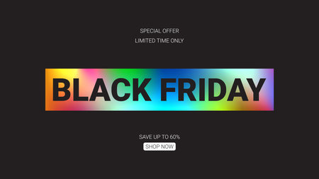 Holographic sticker for Black Friday sale. Vector illustration for promotion, advertising and social media. Minimal banner for Black Friday sale with holographic sticker.のイラスト素材