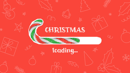 Christmas loading concept banner. Vector illustration with striped red and green candy cane and lettering Christmas loading on red background. Christmas card.のイラスト素材