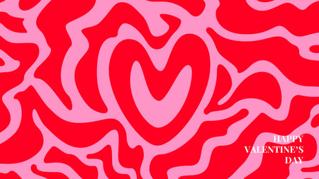 Trendy Valentine's Day banner. Concept of modern design with pink heart and abstract liquid or marble pattern. Creative banner for design of party, flyer, celebration, ad, branding, cover, sale.のイラスト素材