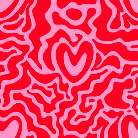 Seamless pattern for Valentine's Day. Concept design with hearts and abstract liquid or marble pattern. Pink banner for design of packaging, wrapper, party, flyer, celebration, branding, cover, sale.のイラスト素材