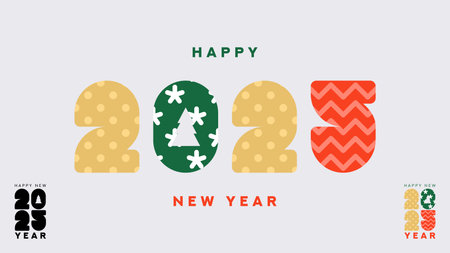 Holiday banner for 2025 New Year. Vector illustration with colorful numbers 2025 with geometric...