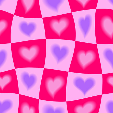 Seamless pattern for Valentine's Day. Y2k style vector illustration with blurred gradient hearts for Valentine's Day decoration. Trendy banner for wrappers, fabric, banners, posters, flyers, cards.のイラスト素材