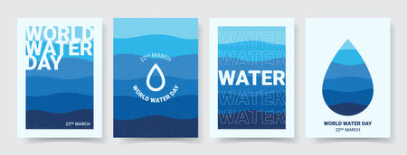 Set of posters for world water day. Vector illustration with flyers for decoration world water day. Concept of retro posters with water waves and typography. Flyers for social media, cover, branding.のイラスト素材