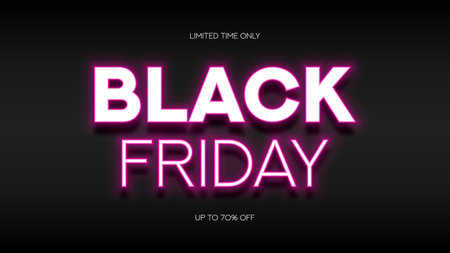 Black Friday Sale bright banner. Bright glowing text symbol for decoration Black Friday sale. Pink neon Black Friday signboard for seasonal sales, advertising and social media.のイラスト素材
