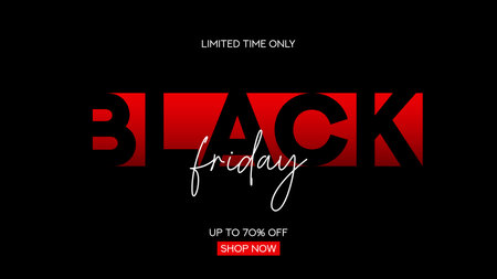 Black Friday Sale typography banner. Trendy typography gradient text symbol of Black Friday with lettering and discount offer. Design template for Black Friday sale, advertising and social media.のイラスト素材