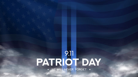 USA Patriot Day banner. 9th Sept Patriot memorial day. Silhouettes of world trade center south and...