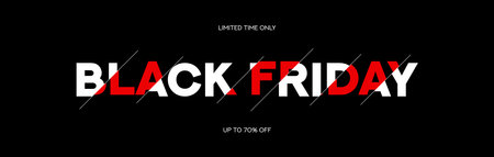 Typography banner for Black Friday. Modern minimal red and white text symbol of Black Friday with discount offer. Design template for Black Friday sale, promotion, advertising and social media ad.のイラスト素材