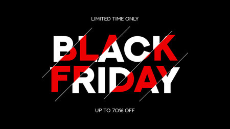 Typography banner for Black Friday. Modern minimal red and white text symbol of Black Friday with discount offer. Design template for Black Friday sale, promotion, advertising and social media ad.のイラスト素材