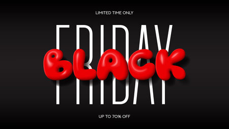Trendy background for Black Friday. Modern minimal inflatable text symbol of Black Friday with discount offer. Design template for Black Friday sale, promotion, advertising and social media ad.のイラスト素材