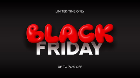 Trendy banner for Black Friday. Modern minimal inflatable text symbol of Black Friday with discount offer. Design template for Black Friday sale, promotion, advertising and social media ad.のイラスト素材