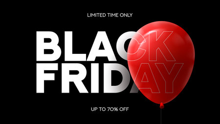 Black friday minimalist banner design. Modern text symbol of Black Friday with red balloon and discount offer. Design template for Black Friday sale, promotion, advertising and social media ad.のイラスト素材