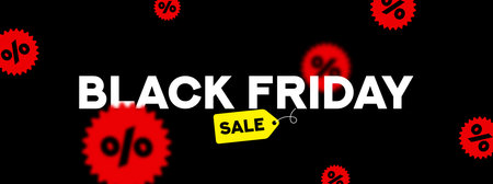 Typography background for Black Friday. Modern minimalist Black Friday banner with red percentage stickers. Design template for Black Friday sale, promotion, advertising and social media ad.のイラスト素材