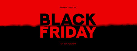 Black Friday minimalist banner. Modern typography Black Friday banner with red torn or ripped paper and discount offer. Template for Black Friday sale, promotion, advertising and social media ad.のイラスト素材