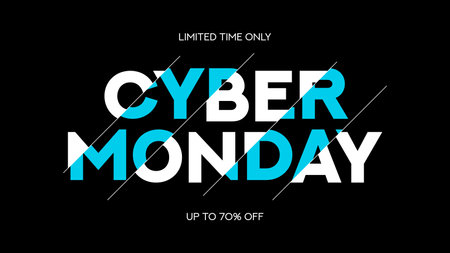 Cyber Monday Sale banner template. Modern minimal blue and white text symbol of Cyber Monday Sale with discount offer. Design template for Cyber Monday, promotion, advertising and social media ad.のイラスト素材