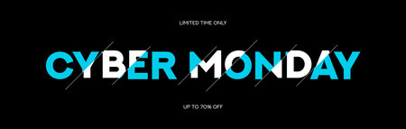 Cyber Monday Sale horizontal banner. Modern minimal blue and white text symbol of Cyber Monday Sale with discount offer. Design template for Cyber Monday, promotion, advertising and social media ad.のイラスト素材