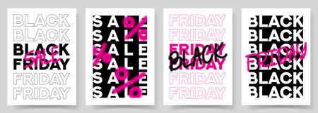 Trendy posters for Black Friday Sale. Vector posters with typography symbols for Black Friday with discount offer. Design template for Black Friday sale, promotion, advertising and social media ad.のイラスト素材