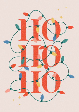 Christmas and New Year flyer. Trendy vector illustration with colorful Christmas garland and typography design. Contemporary minimalist New Year flyer for card, poster, cover, social media.のイラスト素材