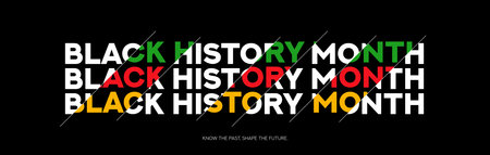 Horizontal banner for Black History Month. Modern minimal text symbol with Black History Month colors. African-American History Month vector symbol for promotion, cards, posters and social media ad.のイラスト素材