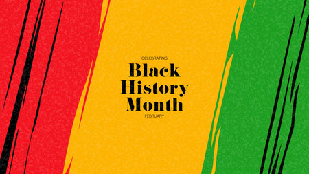 Celebrating banner for Black History Month. Vector card with brush strokes colored Black History Month colors. African-American History Month banner for promotion, poster, card and social media ad.のイラスト素材