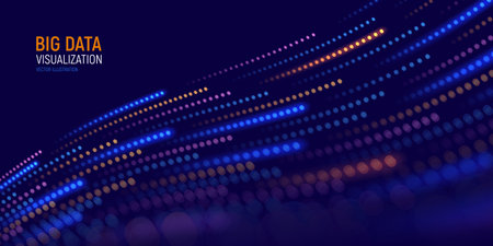 Digital data flow concept. Concept of high speed moving particles of data. Futuristic vector abstract background of innovative information technologies, science research or artificial intelligence.のイラスト素材