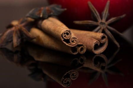 juicy red Apple with spicesの写真素材