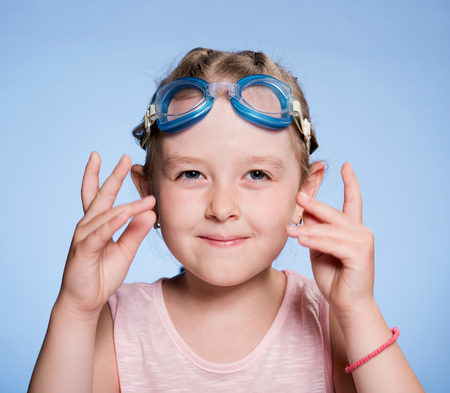 champion in the blue glasses for swimmingの写真素材