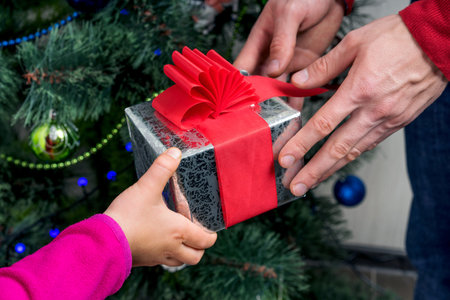 Christmas gift box with ribbon