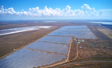 air view of the fields with solar panels