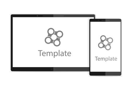 Modern digital tablet PC with mobile smartphone isolated on the white. Molecule and communication background. Science concept. Vector Illustration.のイラスト素材
