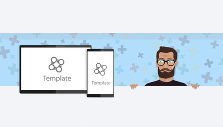 Responsive landing page or one page website template in flat design with modern blurred header backgroundのイラスト素材