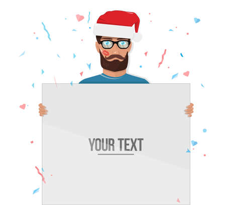 Santa Claus Cartoon Character Holding Board with good job typography on glowing Background with Merry Christmas Title.のイラスト素材